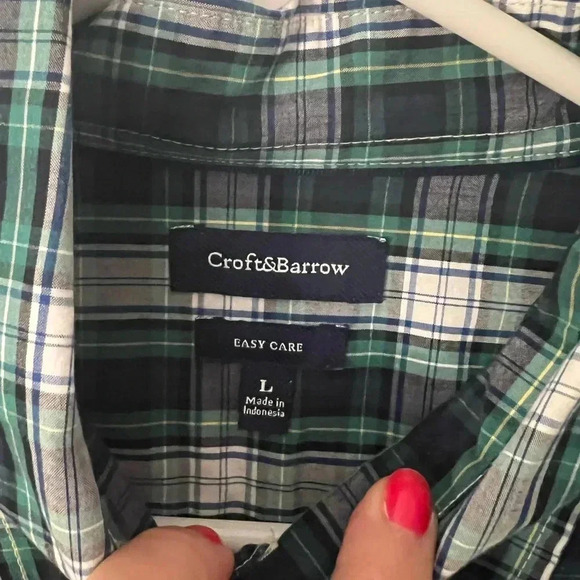 Croft&Barrow Mens Large Green Blue Button Down Shirt - Picture 2 of 5